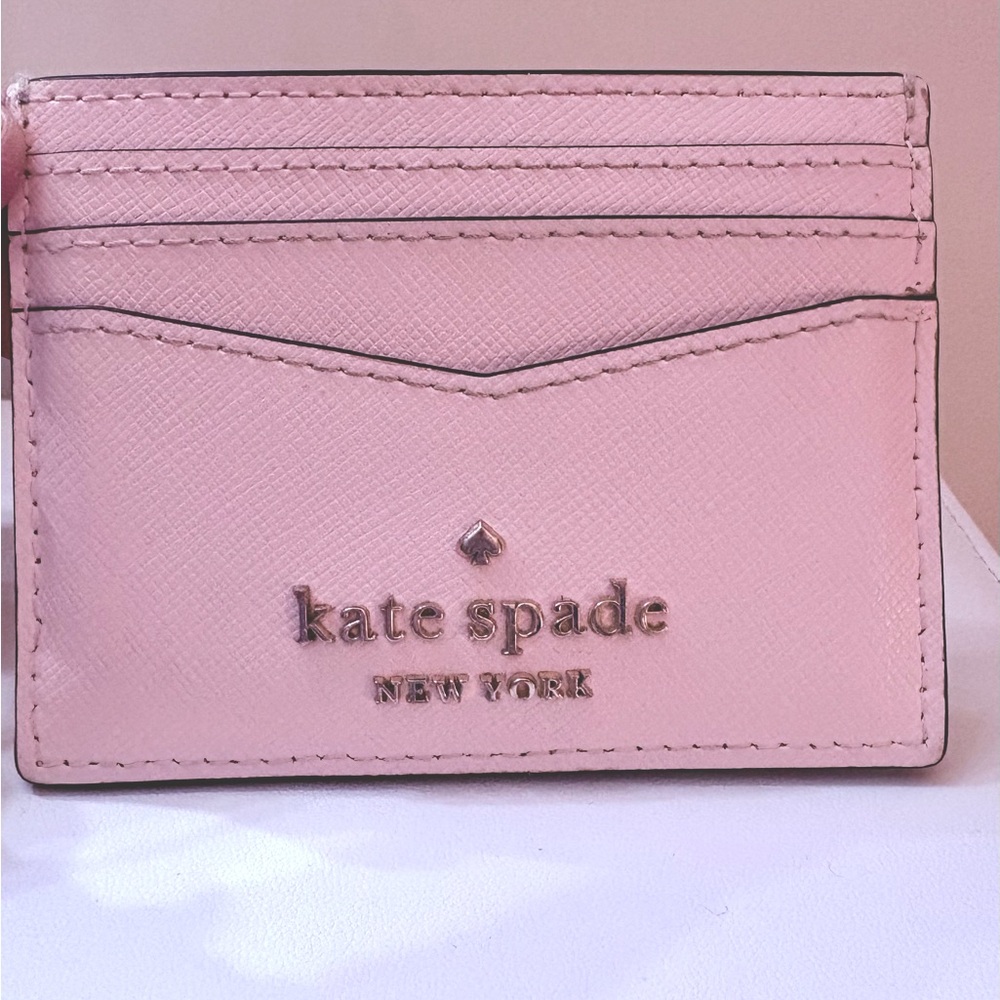 Kate Spade Pink Card Holder with gold hearts